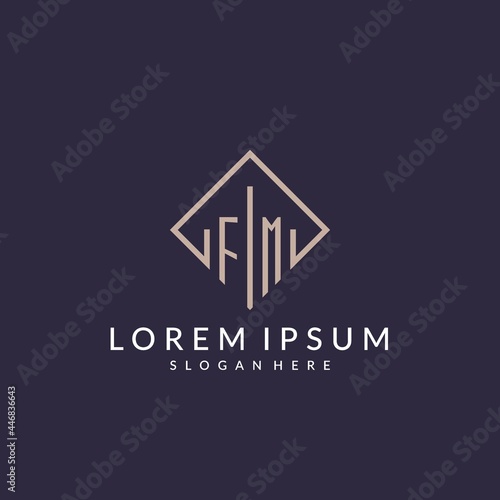 FM initial monogram logo with rectangle style design