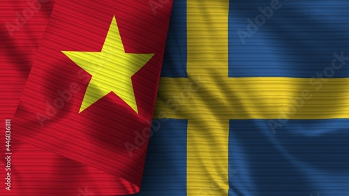 Sweden and Vietnam Realistic Flag – Fabric Texture 3D Illustration