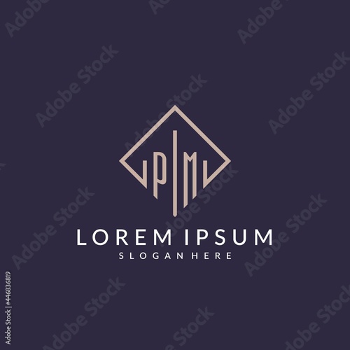 PM initial monogram logo with rectangle style design