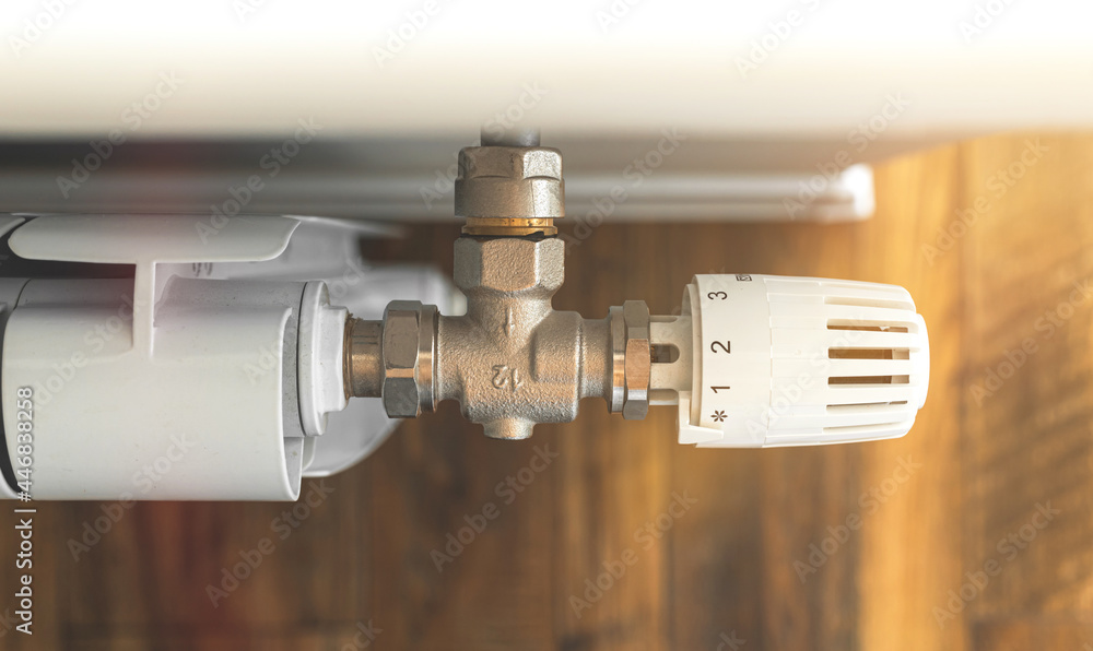 Temperature valve of radiator thermostat in modern home design and interior Temperature valve of radiator thermostat in modern home design and interior
