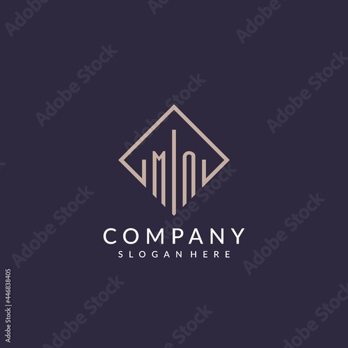MN initial monogram logo with rectangle style design