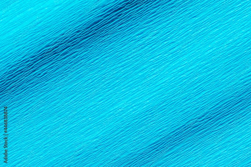 Wrinkled turquoise blue crepe paper background texture - obrazy, fototapety, plakaty 