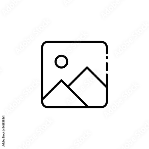 Simple galery thin line icon in black on white. Trendy flat isolated symbol sign can be used for: illustration, outline, logo, mobile, app, banner, mockup, design, web, dev, ui, ux, gui. Vector EPS 10 photo