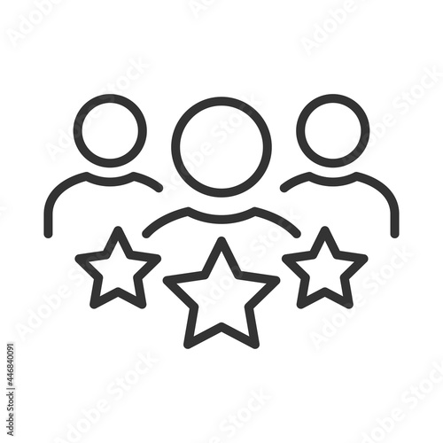 Customer Satisfaction Icon. Achievement, grade, ranking, star, user team icon. Client rating, executive, star user team icon. Business client icon, people group with stars line sign.