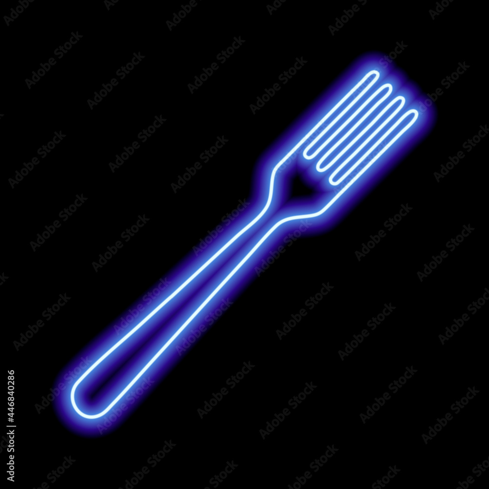 Neon blue fork silhouette on a black background Neon blue fork silhouette on a black background