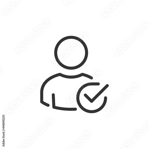 Profile with checkmark icon, user account accepted symbol with tick, approved or applied person sign, validation verified, authorized member isolated