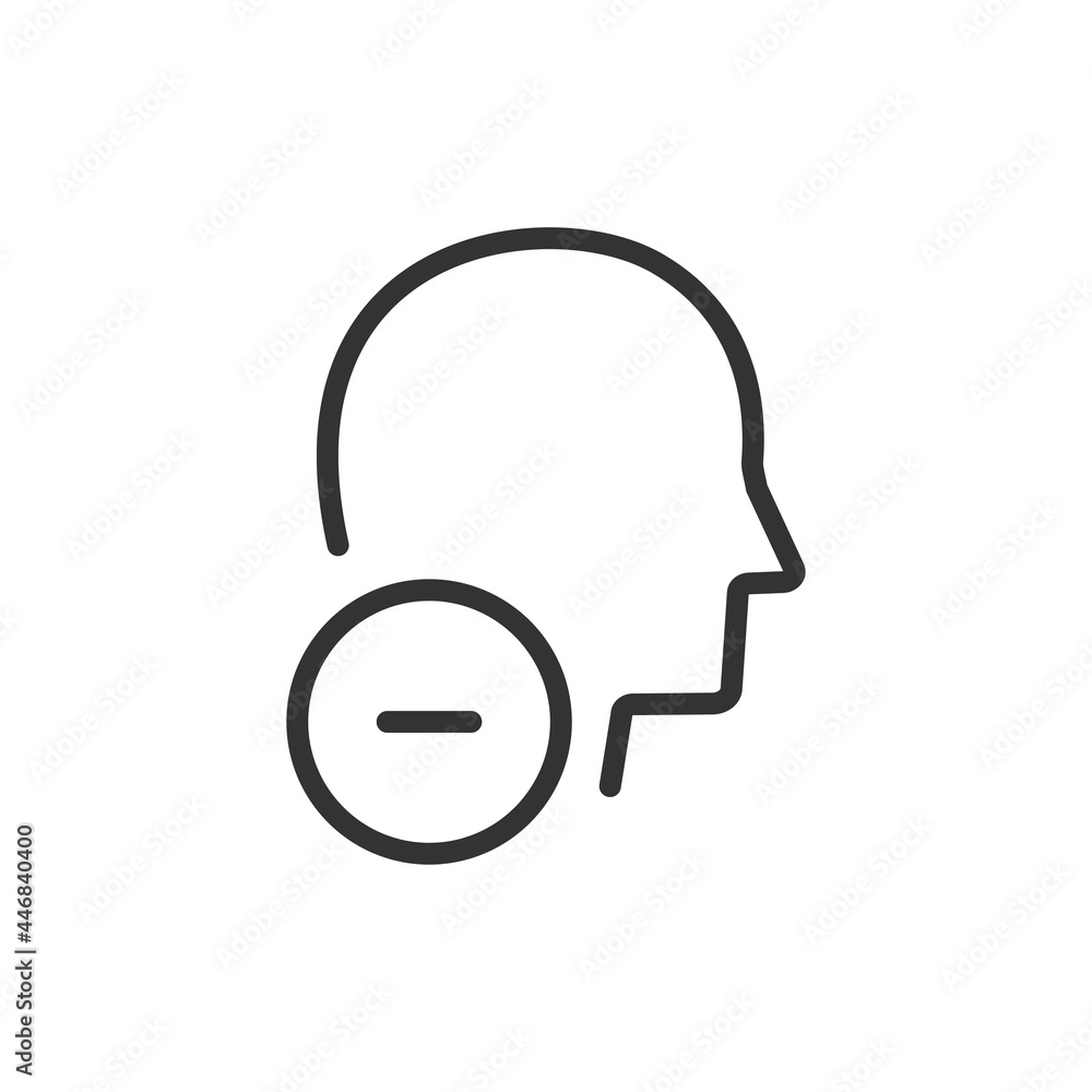 Negative mind icon. Remove user. Person head with minus symbol Negative mind icon. Remove user. Person head with minus symbol