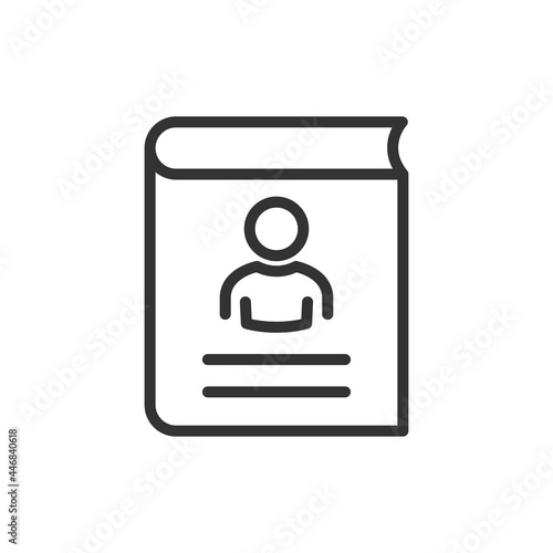 Address book icon. Contact note illustration. Phone book. Book with human icon. Diary, notebook symbol