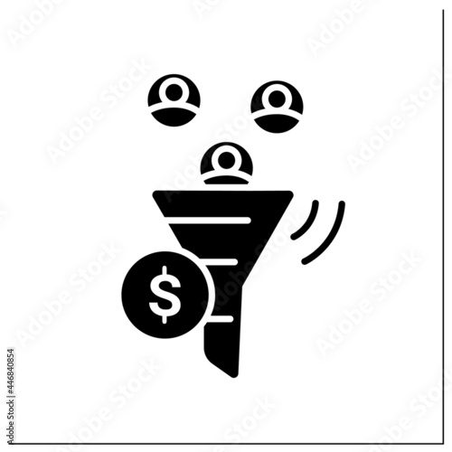 Traffic conversion glyph icon.Lead generation concept.Marketing strategy.Funnel clients.Filled flat sign. Isolated silhouette vector illustration