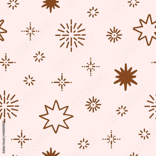 Boho stars seamless pattern. Doodle hand drawn stars background, Boho Christmas.