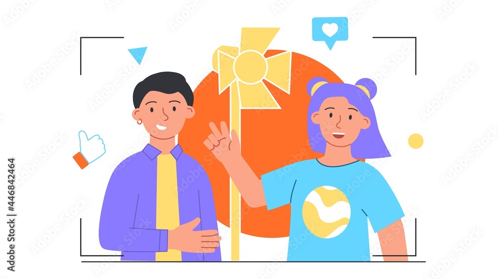 Popular blogger concept. Man invited a famous person to his show on the Internet. interview with a blogger. Filming process. Cartoon modern flat vector illustration isolated on a white background Popular blogger concept. Man invited a famous person to his show on the Internet. interview with a blogger. Filming process. Cartoon modern flat vector illustration isolated on a white background