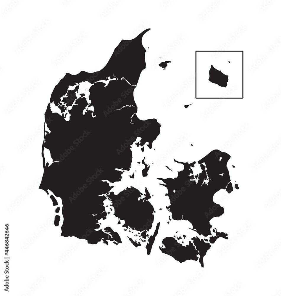 Map of Denmark - Silhouette - Black and white - Flat Vector Isolated ...