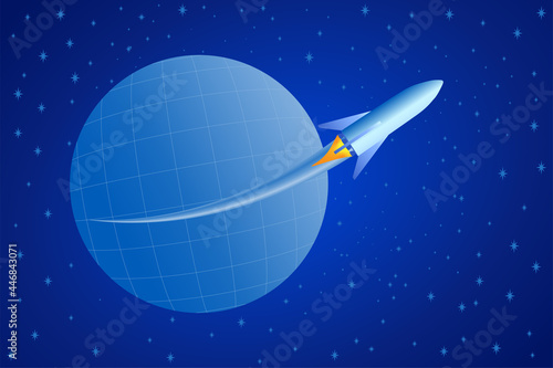 Cartoon rocket blasting into outer space - Vector Illustration