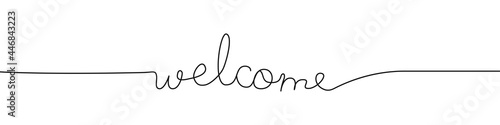 Word "Welcome" in one line isolated on white background. Hand-drawn greeting. Vector illustration