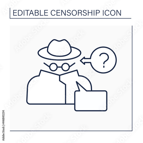 Anonymous line icon. Unknown person. Man unidentification by name, biometric data. Unknown authorship or origin. Censorship concept. Isolated vector illustration. Editable stroke photo
