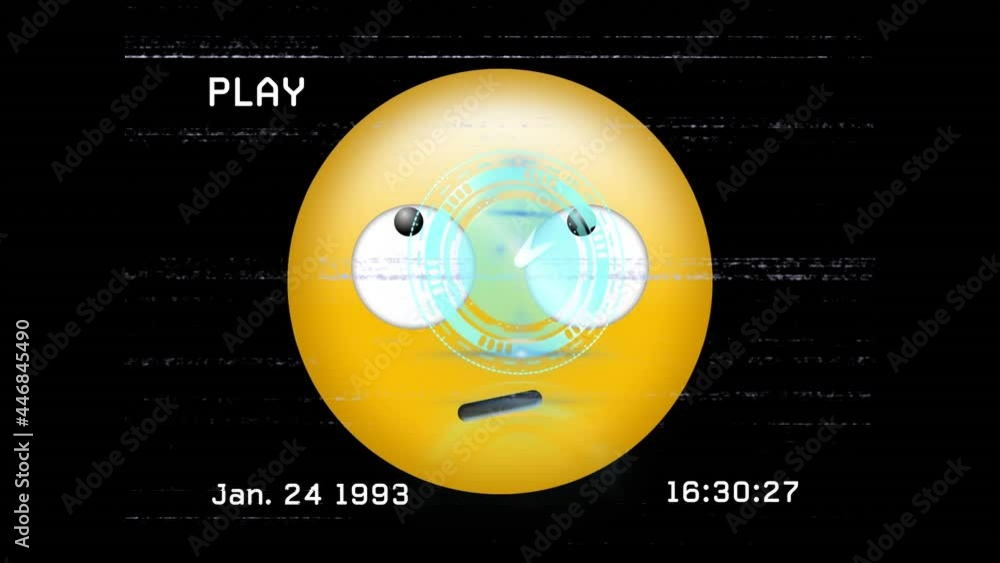 Digital animation of vhs effect and clock ticking over confused face