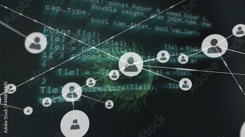 Wallpaper Mural Network of profile icons and data processing against covid-19 cell on black background Torontodigital.ca