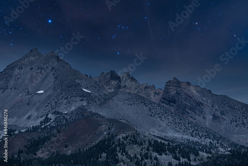 Starry night sky over wilderness mountains in Central Oregon