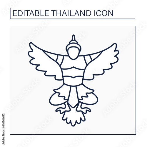Wallpaper Mural National emblem line icon. Phra Khrut Pha. Garuda. Royalty family symbol. Buddhist and Hindu mythology figure.Thailand concept. Isolated vector illustration. Editable stroke Torontodigital.ca
