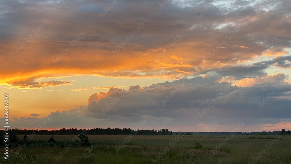west elephant green fields summer orange sun dark clouds blue sky near Wlodawa west elephant green fields summer orange sun dark clouds blue sky near Wlodawa