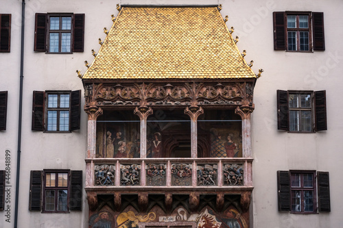 Goldenes Dachl or Golden Roof in Innsbruck, Tyrol, Austria, a late gothic Alcove Balcony with Gilded Tiles photo