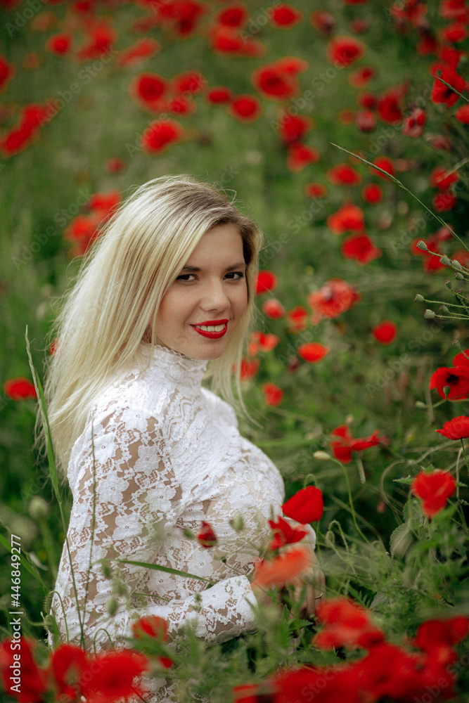 beautiful girl in a field with red poppies in a transparent bodysuit beautiful girl in a field with red poppies in a transparent bodysuit