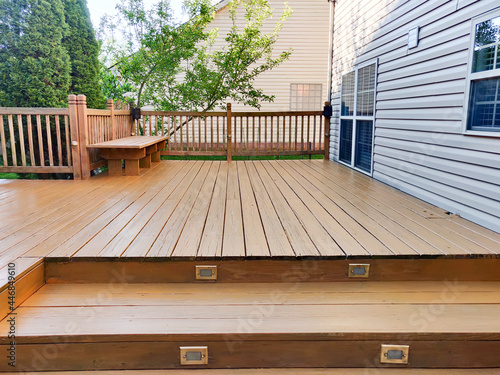 Wooden deck of family home. photo