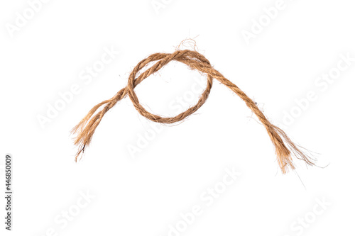 Piece of linen rope isolated on white background.