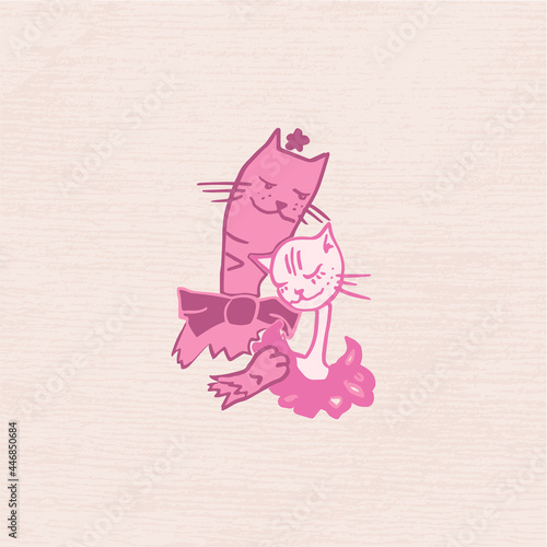 Vector illustration of cats in love for st.Valentine`s day. Pictures of cats in vector format for the design of a romantic celebration, postcards, posters, invitations for a Valentine`s day party.