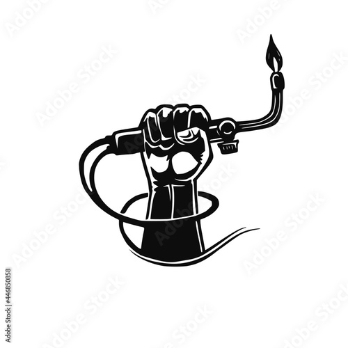 Welding equipment vector illustration. Hand holding torch.