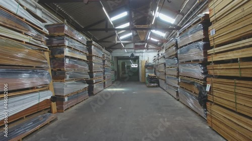 Wallpaper Mural Warehouse with variety of wood for construction and repair. Wood Flooring Factory Production Line Torontodigital.ca