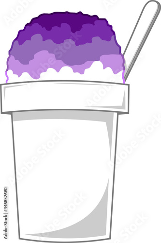 Cartoon Shaved Ice In Cup With Spoon. Vector Hand Drawn Illustration Isolated On Transparent Background
