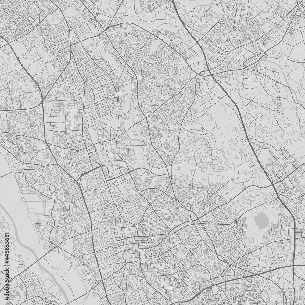 Urban city map of Saitama. Vector poster. Black grayscale street map.