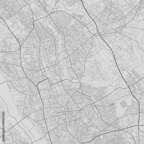 Urban city map of Saitama. Vector poster. Black grayscale street map.