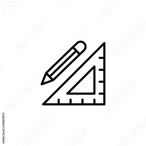 Triangle Ruler and Pencil. Line Icon on white Background. Triangular ruler with pencil glyph icon. Drafting.