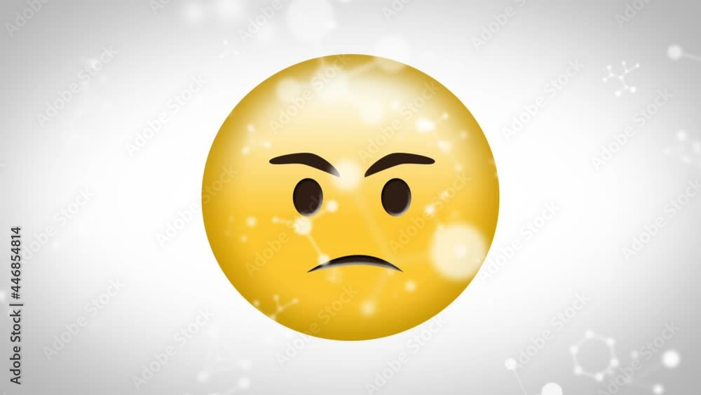 Animation of angry emoji icon over network of connections Animation of angry emoji icon over network of connections