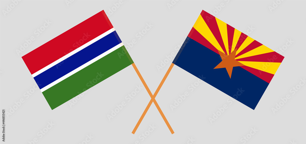 Crossed flags of the Gambia and the State of Arizona. Official colors. Correct proportion Crossed flags of the Gambia and the State of Arizona. Official colors. Correct proportion