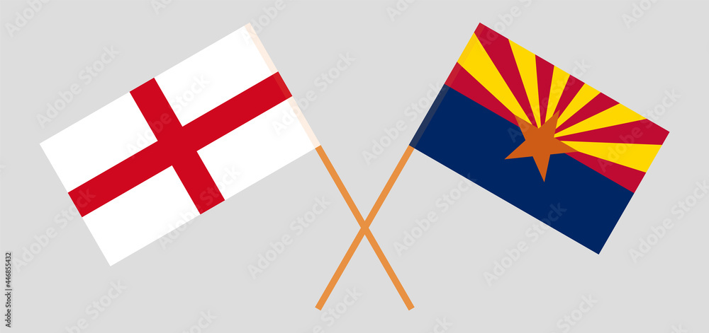 Crossed flags of England and the State of Arizona. Official colors. Correct proportion