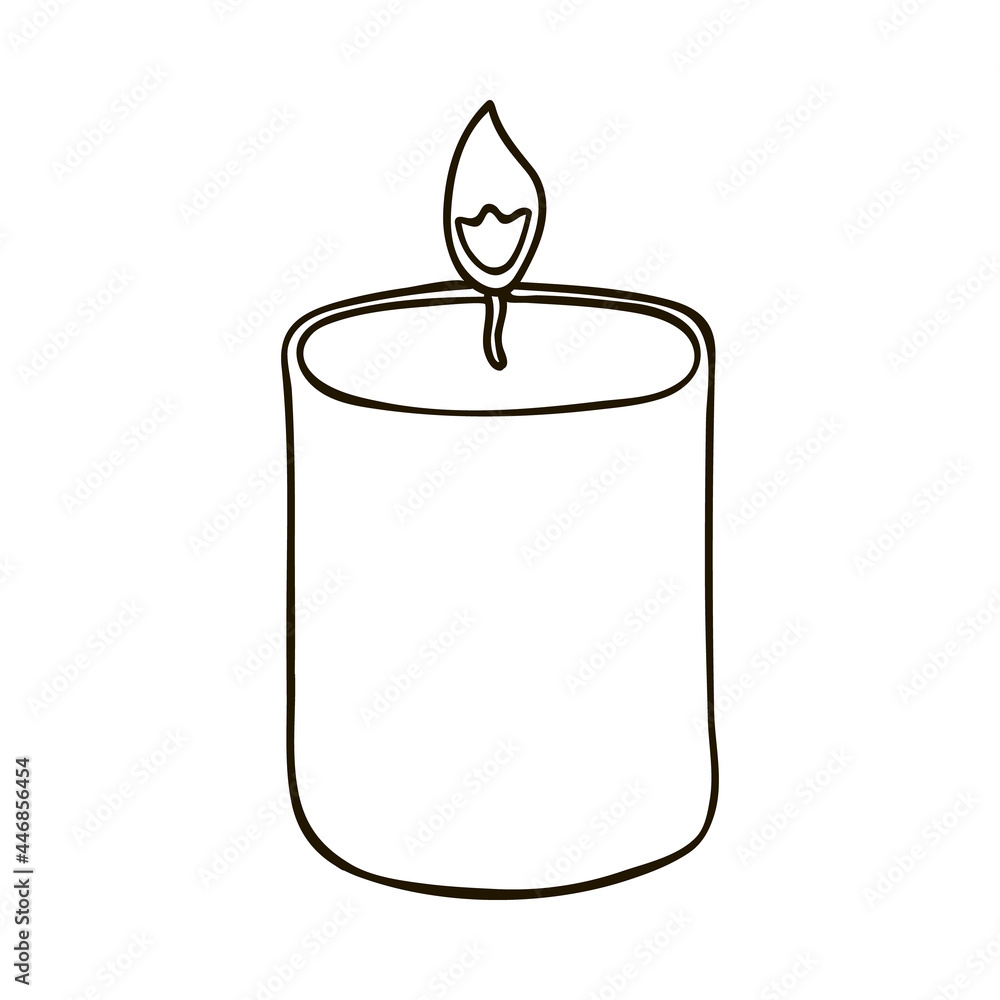 Hand drawn holiday candle with a flame in beige colors. Cozy clipart. Vector illustration with hand drawn outline isolated on background. Can be used for paper craft, fabric, sticker, scrap element. Hand drawn holiday candle with a flame in beige colors. Cozy clipart. Vector illustration with hand drawn outline isolated on background. Can be used for paper craft, fabric, sticker, scrap element.