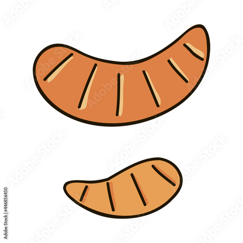 Hand drawn orange mandarin slices. Cute stylized christmas sign, for stickers, planners, scrap elements, social media. Vector illustration with hand drawn outline isolated on background.
