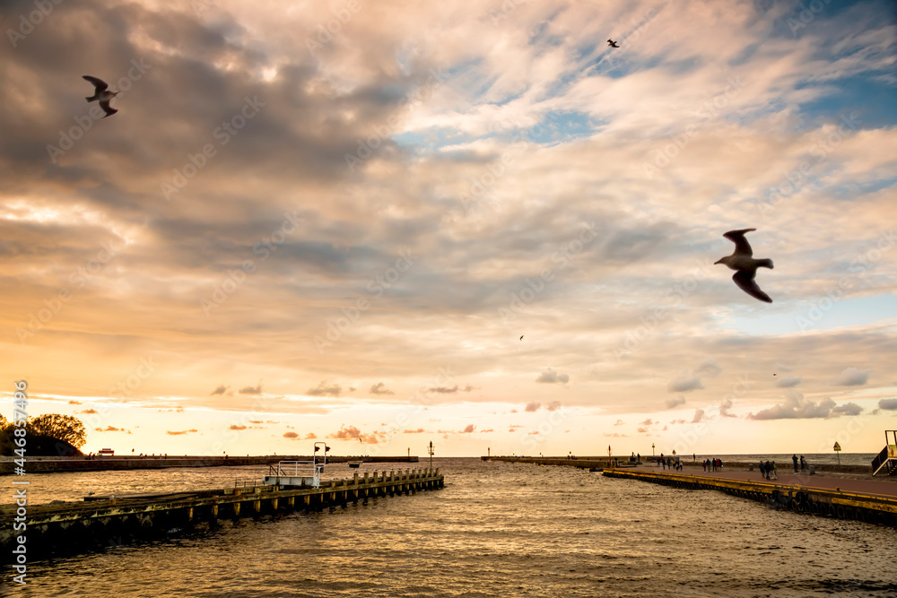 Landscapes of Poland. Beautiful sunset at Baltic sea. Ustka.
