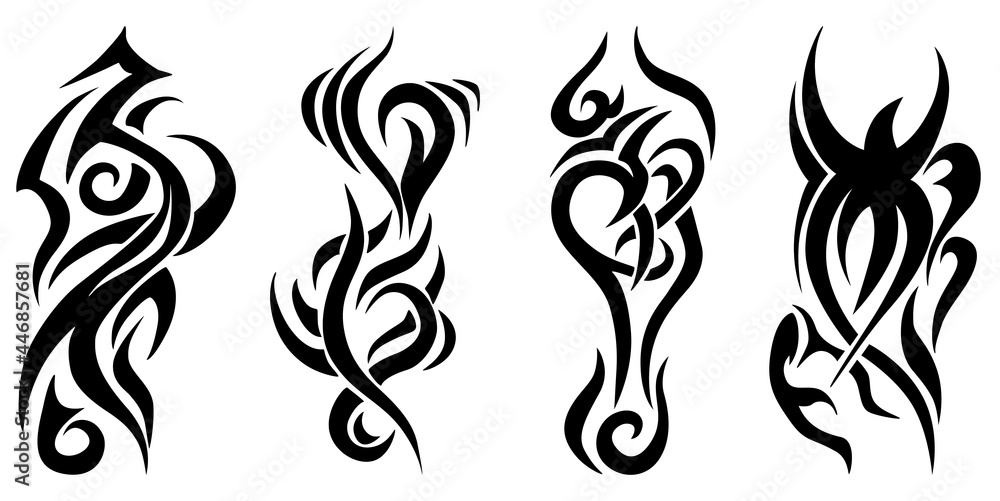 Set of the tribal art tattoo with fantasy pattern , sketch art design isolated on white background, abstract sleeve, black arm shoulder tattoo vector Set of the tribal art tattoo with fantasy pattern , sketch art design isolated on white background, abstract sleeve, black arm shoulder tattoo vector