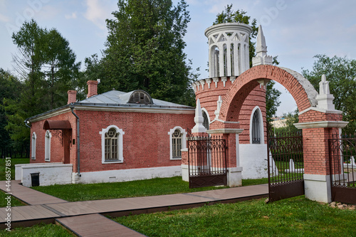 Moscow. Vorontsovsky Park. One of the towers and the arch of the main gate photo