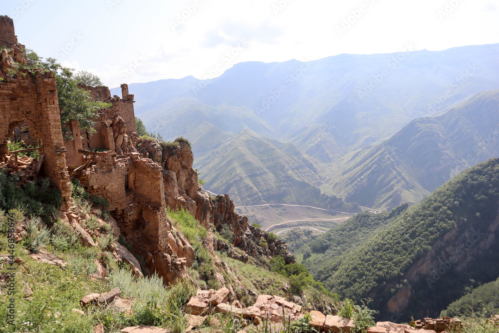Rocks and ruins - picturesque landscape of Gamsutl, Dagestan