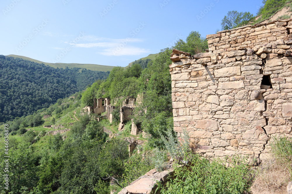 Rocks and ruins - picturesque landscape of Gamsutl, Dagestan