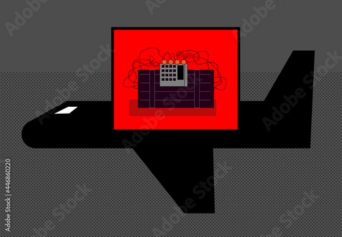 Dynomite bomb with clock mechanism inside airplane. Terrorism threat, emergency high alert situation.