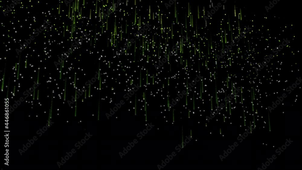 Concept of the digital age. Falling green binary numbers representing computer code. Green glowing computer generated zeros and ones fall vertically in random streams against the black background Concept of the digital age. Falling green binary numbers representing computer code. Green glowing computer generated zeros and ones fall vertically in random streams against the black background