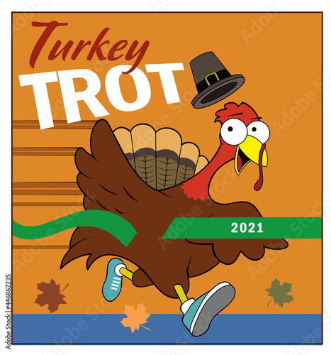 A turkey crosses the finish line of a race.