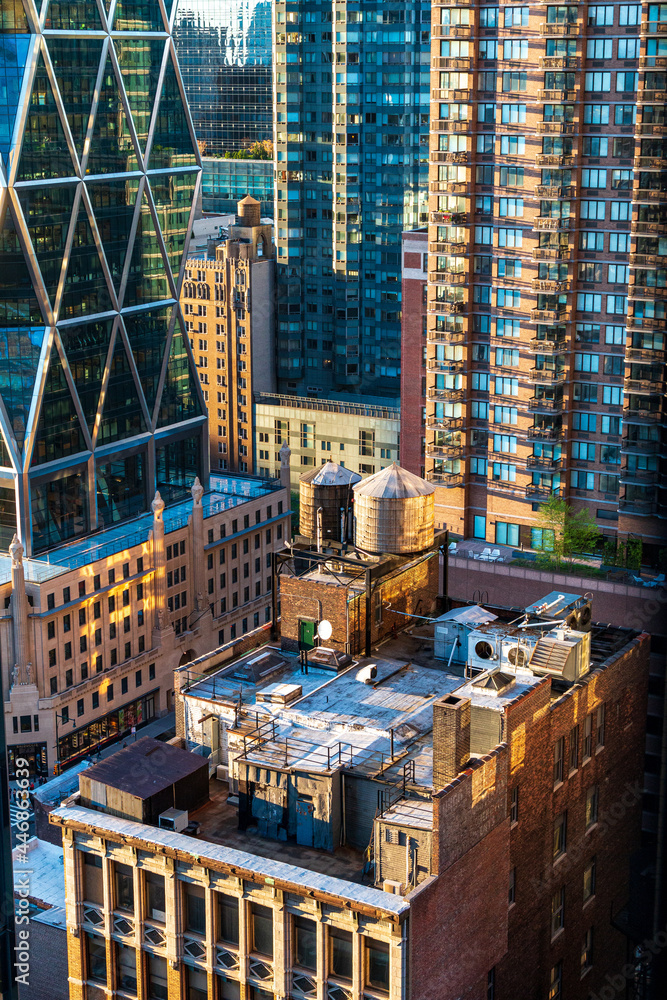 View of New York City Apartments, Rooftops and Water Towers Stock Photo | Adobe ...