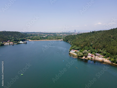 Aerial summer view of Pancharevo lake, Bulgaria